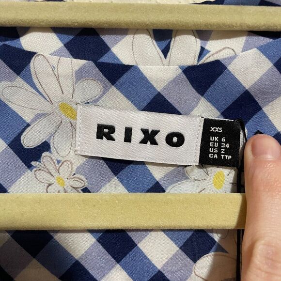 Rixo 2 Renata Blue Gingham Daisy Floral Collared Long Sleeve Mini Dress Retro - Picture 4 of 12